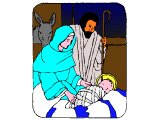 Mary and Joseph with baby Jesus in a manger